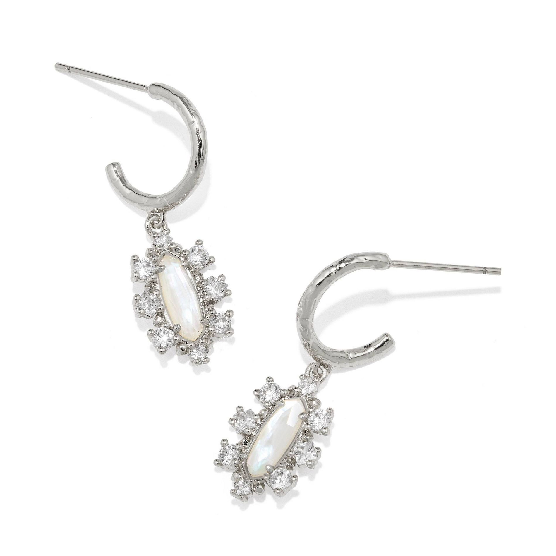 Kendra Scott Emma Crystal Framed Huggie Earrings - Silver/White Mix