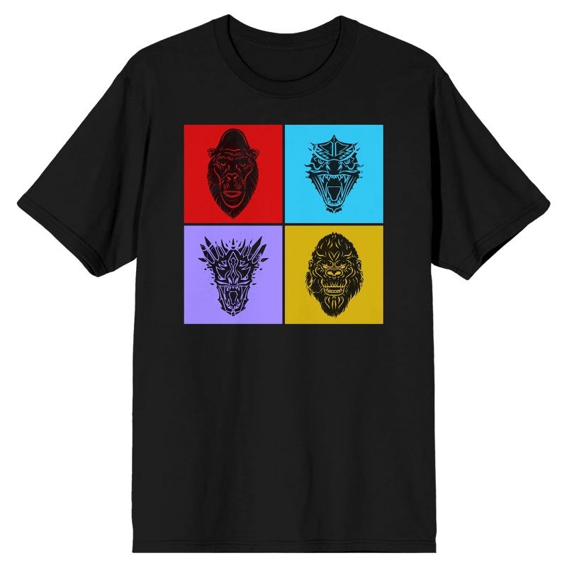 Godzilla x Kong: The New Empire Stomp Squad Faces Crew Neck Short Sleeve Black Men's T-shirt, 1 of 4