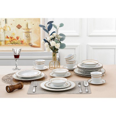 Silver Floral Porcelain 24-Piece Dinnerware Set, Service for 4