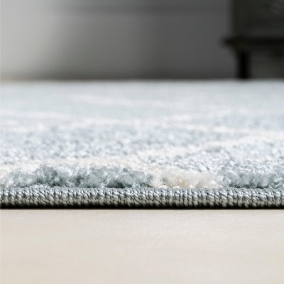 Scandinavian Geometric Light Blue & White Flatweave Runner Rug 2x8