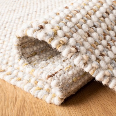 Ivory and Silver Hand-Knotted Wool Rectangular Rug, 3' x 5'