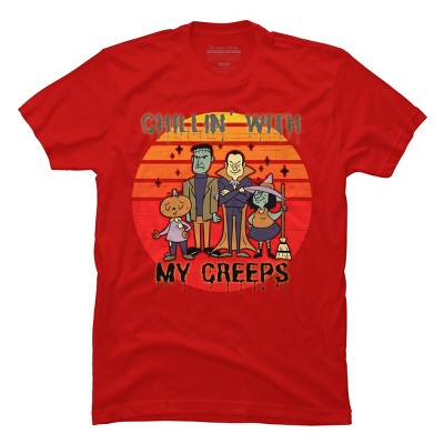 Men's Design By Humans Chillin with my creeps 80's style halloween characters By MerchHQ T-Shirt