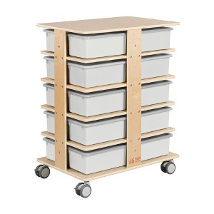 ECR4Kids 20-Compartment Mobile Storage Tower with Cubby Bins with Lids, 5x4, Natural - 1 of 4