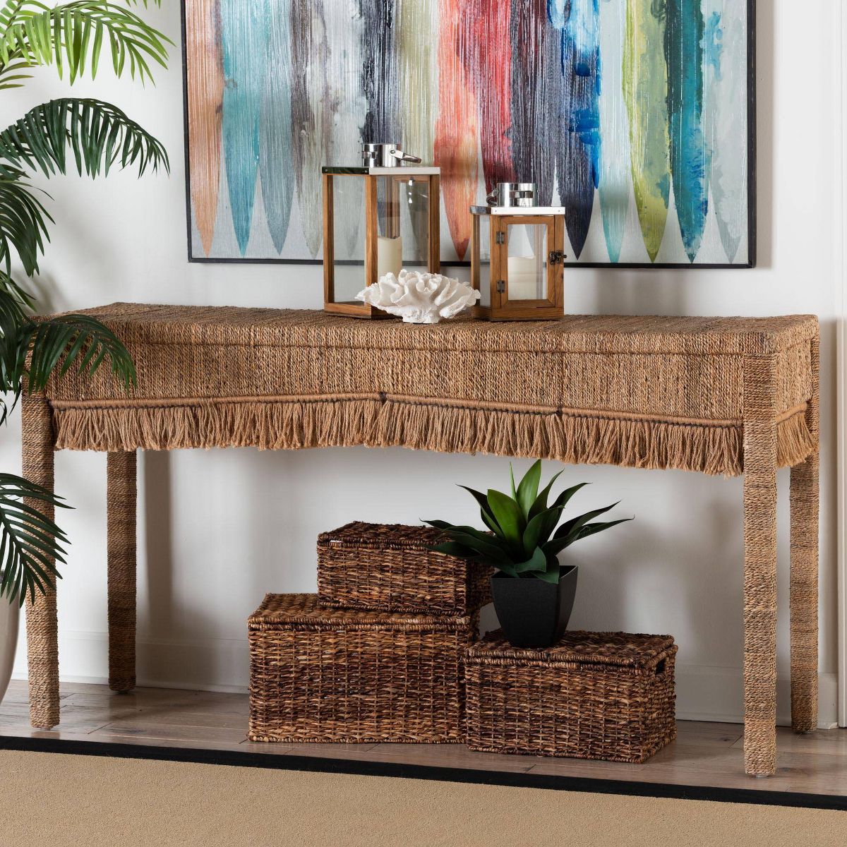 bali & pari 60.2" Fiona Handwoven Seagrass Console Table Brown - thumbnail 7