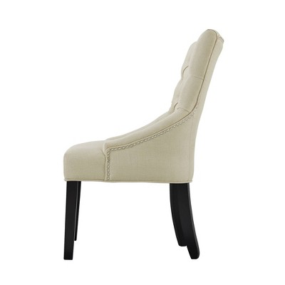 Elegant Cream Upholstered Wood Side Chair with Tufted Detailing (Set of 2)