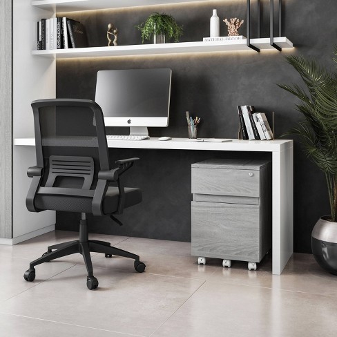 Modern Office Desk with Storage Gray - Techni Mobili