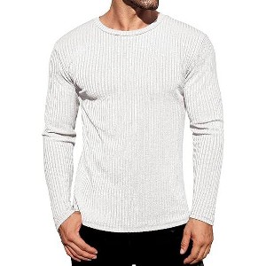 Ekouaer Men's Long Sleeve Shirts Ribbed Pullover Tees Sim Fit Thermal Tops Crew Neck Stretchy Undershirts - 1 of 4