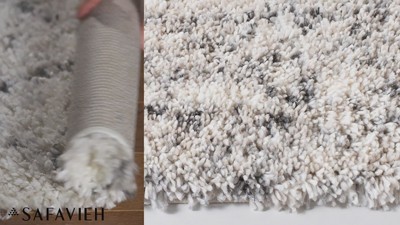 Ivory and Grey Round Hand-knotted Shag Rug