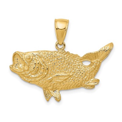 Black Bow Jewelry 14k Yellow Gold Largemouth Bass Pendant