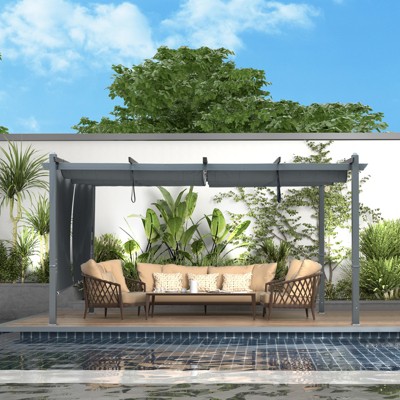 Gray Aluminum Patio Pergola with Adjustable Canopy and Sun Shade