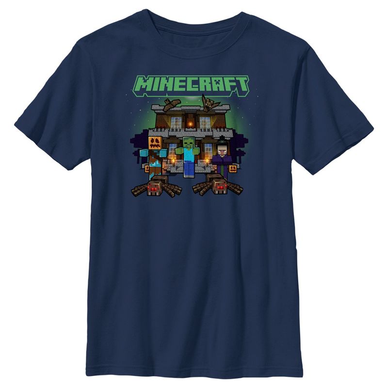 Boy's Minecraft Halloween Creeper Haunted House T-Shirt, 1 of 5