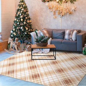 Washable Geometric Plaid Bedroom Rug, Non Slip Non Shedding Carpet, Modern Foldable Low Pile Floor Cover, Stain Resistant Hallway Mat - 1 of 4