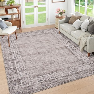 Vintage Bordered Area Rug Washable Area Rug Non-Slip Low Pile Throw Carpet for Living Room Bedroom Dining Room Home Office - 1 of 4