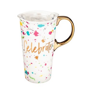 Evergreen Beautiful Celebrate Ceramic Travel Cup with Lid - 5 x 4 x 7 Inches Homegoods and Accessories for Every Space - 1 of 4