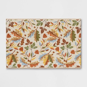 2'x3' Washable Leaf Harvest Scatter Woven Accent Rug Cream/Orange/Green - Room Essentials™ - 1 of 4