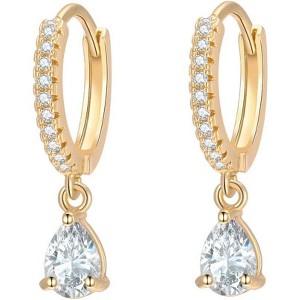 18K Gold Plated Dangle Hoop Earrings for Women CZ Paved Huggie Hoops with Star, Moon, Teardrop, Evil Eye & Lightning Charms - 1 of 4