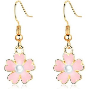 Hypoallergenic Pink Flower Pearl Earrings: Dainty Boho Drop Earrings for Sensitive Ears - 1 of 4