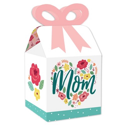 Big Dot of Happiness Colorful Floral Happy Mother's Day - Square Favor Gift Boxes - We Love Mom Party Bow Boxes - Set of 12