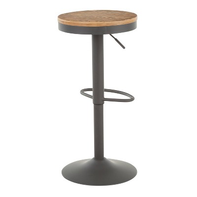 Dakota Adjustable Industrial Swivel Barstool in Grey Metal and Bamboo