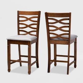 Set of 2 Lanier Fabric Upholstered Wood Counter Height Pub Chair Set Gray/Walnut - Baxton Studio: Elegant Design, Foam-Padded, Armless