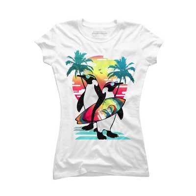 Junior's Design By Humans Penguin Summer Vacation By clingcling T-Shirt