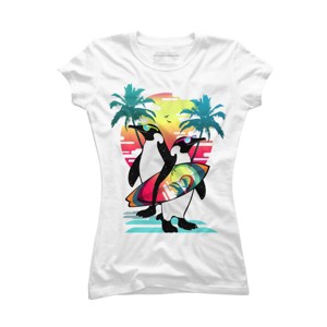 Junior's Design By Humans Penguin Summer Vacation By clingcling T-Shirt - 1 of 3