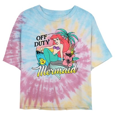 Juniors Womens The Little Mermaid Off Duty Ariel Crop T-Shirt - Tie Dye - Small