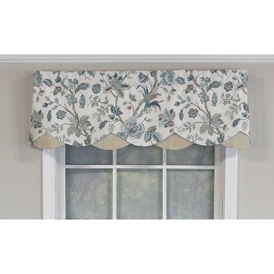 Gianna Spa Floral Fabric Valance with Contrast Bottom, 50" x 15"
