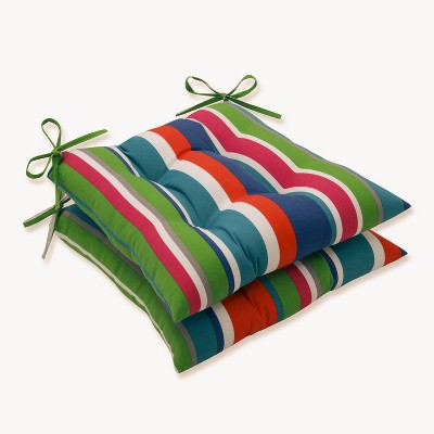 2pk St. Lucia Stripe Wrought Iron Outdoor Seat Cushions Blue - Pillow Perfect: Weather-Resistant, 19x18.5"