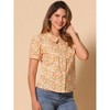 INSPIRE CHIC Women's Puff Short Sleeves Point Collar Button Down Floral Shirts - 2 of 4