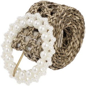 INSPIRE CHIC Womens Braided Woven Hollow Out 1.6" Width Wide Pearl Buckle Bohemian Waist Belts 1Pc - 1 of 4