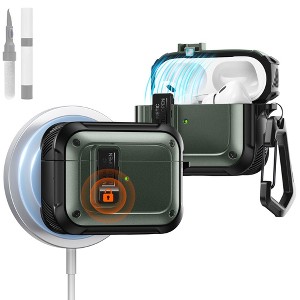 HTUTWOO for Airpods Pro 2nd/1st Generation Case, Magnetic Shockproof Hard Shell Protective Cover with Carabiner and Cleaning Kit - 1 of 4