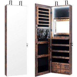 Tangkula Mirror Jewelry Cabinet 96 LED Lights Wall Door Mounted Armoire w/ Makeup Rack - 1 of 4