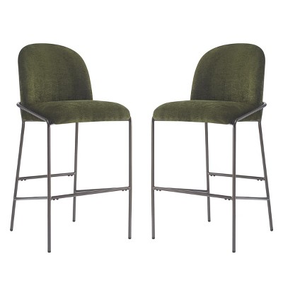 Set of 2 Upholstered Bar Stools with Backs, Metal Frame Counter Height Chairs, Modern Faux Leather Barstool for Kitchen-The Pop Home