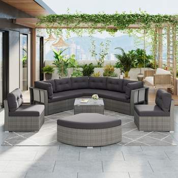 7-Piece PE Wicker Rattan Patio Conversation Set, Patio Sectional Sofa Set with Coffee Table, Outdoor Furniture - Maison Boucle