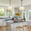PAKOKULA Boho 3-Light Black Farmhouse Chandelier with Rattan Cage and White Drum Fabric Shade - 2 of 4