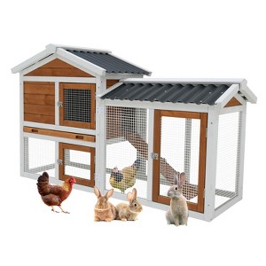 ORRD 58" Wooden Rabbit Hutch - Indoor/Outdoor Cage w/Waterproof Roof, Stairs & Cleaning Tray for Small Pets - 1 of 4