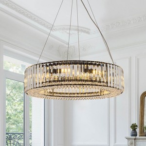 LLHZSY Modern Round Crystal Chandelier Kitchen Island Pendant Light for Dining Room - 6/8 Light - Black/Gold - 1 of 4