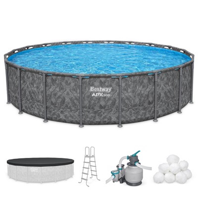 Bestway APX 365 20' x 52" Round Above Ground Swimming Pool Outdoor Backyard Framed Pool Set with Sand Filter Pump, Ladder, and Cover, Dark Marble
