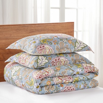 Angelica Multi-Color Cotton Jacobean Floral Full/Queen Duvet Set