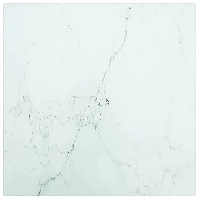 vidaXL Table Top, White 11.8"x11.8" 0.2" Tempered Glass with Marble Design