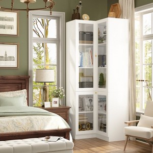 Famapy White Modern Corner Bookshelf With 4 Doors and Storage Shelves - 1 of 4
