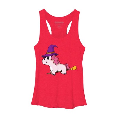 Women's Design By Humans Witch Unicorn Halloween T Shirt By thebeardstudio Racerback Tank Top
