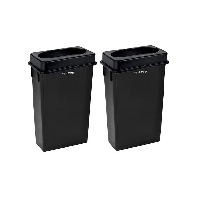 Alpine Industries Polypropylene Trash Can with Drop-Slot Lid  23 Gallon Black 2/Pack