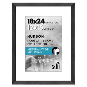 Americanflat 18x24 Poster Frame with Polished Plexiglass, Use as 12x18 Frame with Mat or 18x24 Frame Without Mat, Hudson Collection, Black - 1 of 4