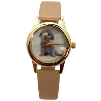 Olivia Pratt Cat and Dog Face Faux Leather Band Women Watch