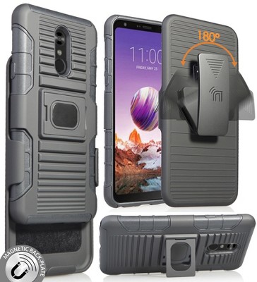 Nakedcellphone Combo for LG Stylo 5 - Ring Grip/Stand Case and Belt Clip Holster - Black