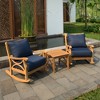 Cambridge Casual 3pc Abbington Teak Wood Outdoor Patio Small Spaces Conversation Rocker Set with Navy Blue Cushions - 2 of 4