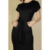 Slickblue Women's Casual Midi Dress, Tie Front with Side Slit, Short Sleeve Jersey, Black/Taupe/Olive, Size S-L - 4 of 4