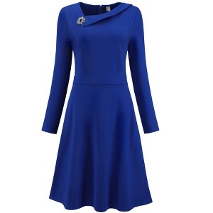 INSPIRE CHIC Women's Elegant A-Line Asymmetrical Neckline Wear to Work Flare Dress - 1 of 4
